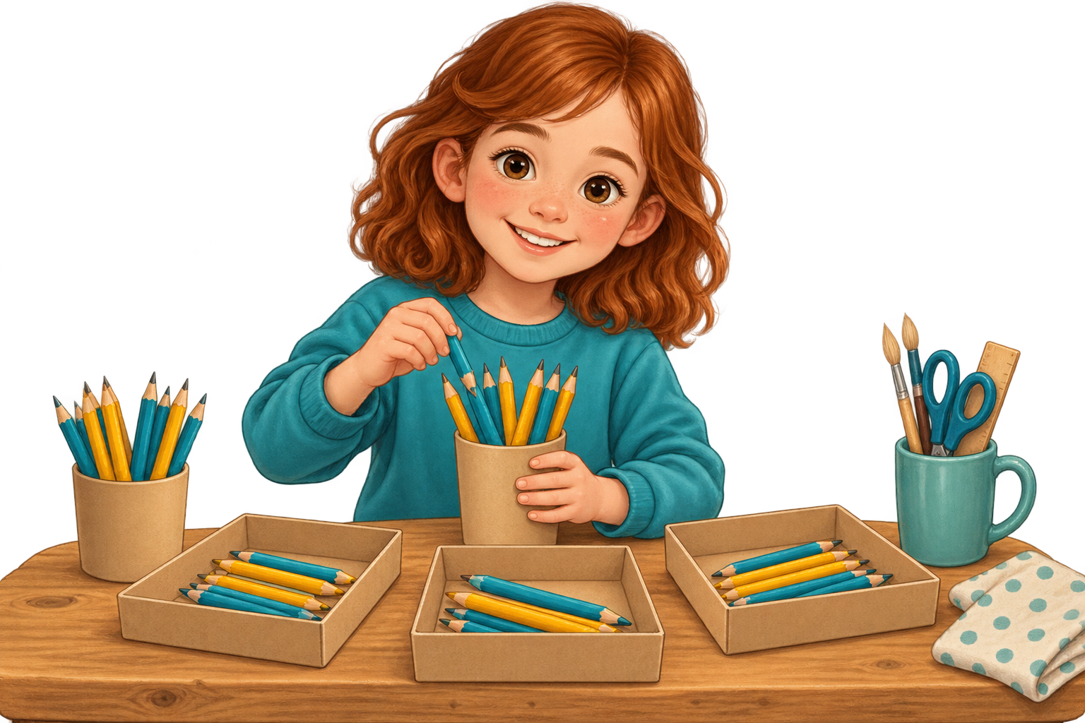 Ellis preparing pencil kits for art club
